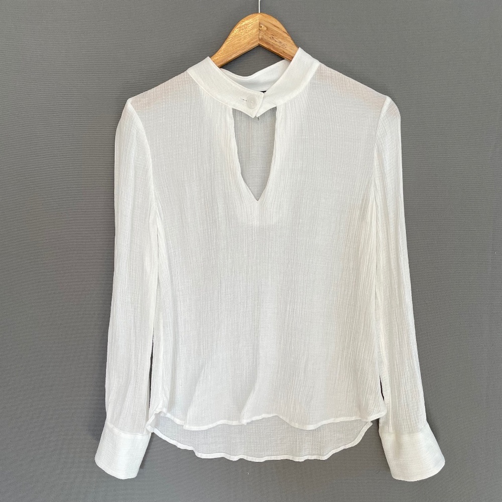 DAVID LERNER Womenâs Medium White Kourtney Mandarin Collar Long Sleeve Blouse